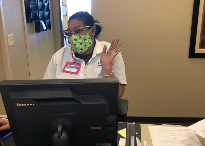 Nurse wearing a PPE mask provided by Music Matters and SMAH