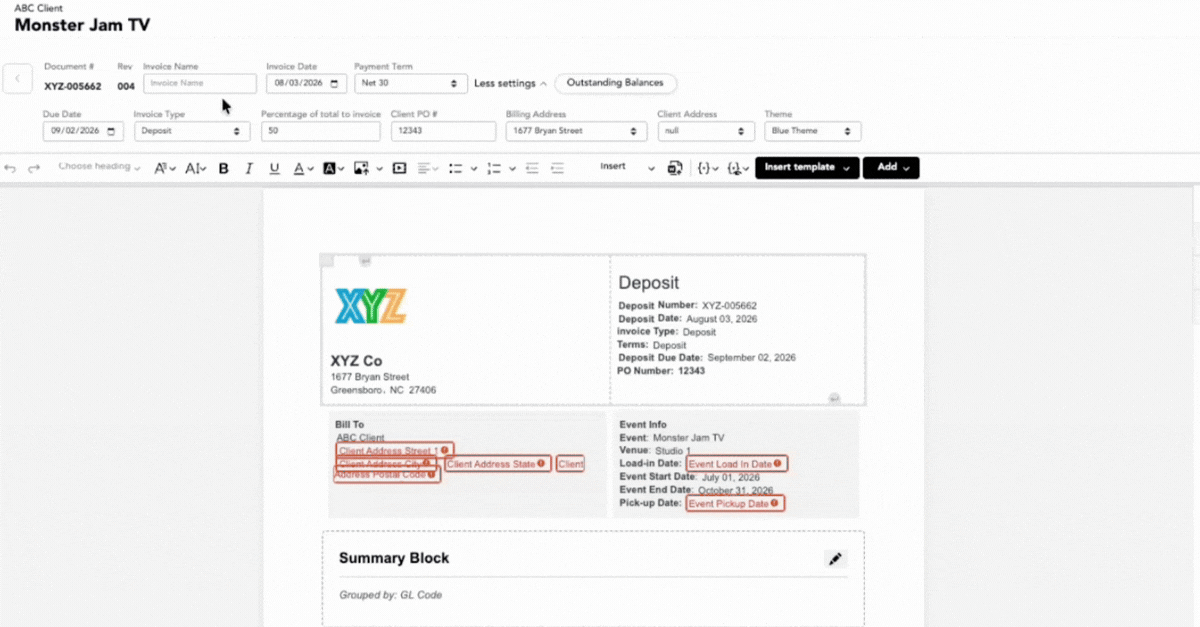 invoice for deposits, reconciliations & everything in between